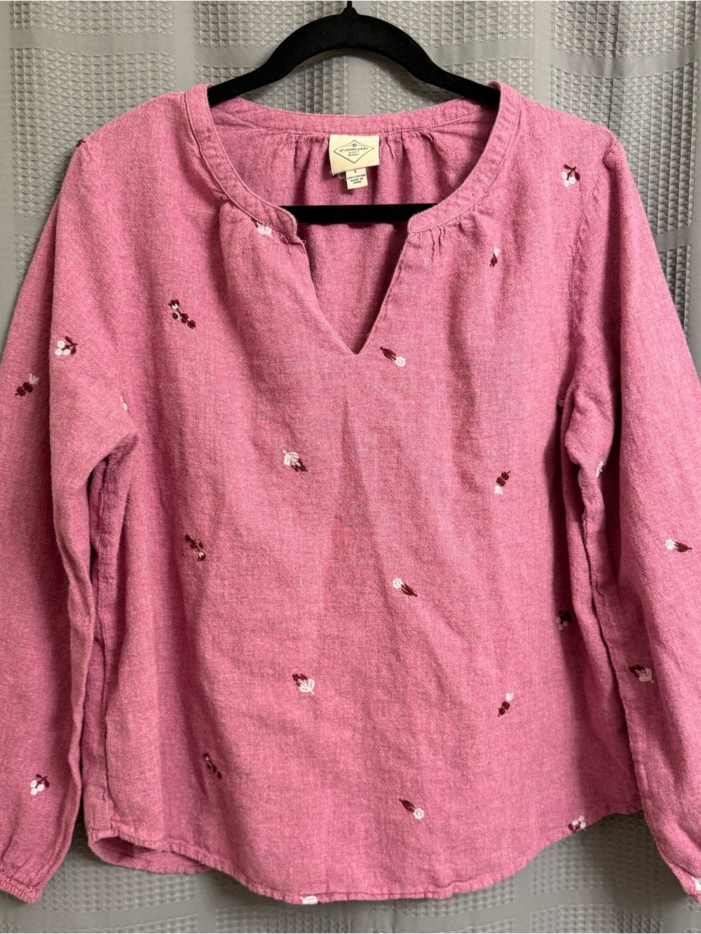 St. John's Bay Pink Embroidered Cotton Blouse - Size Large